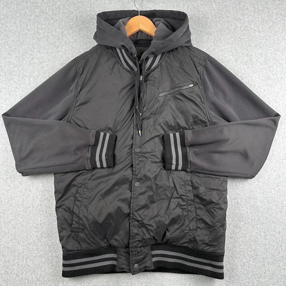 Hurley Coat Jacket Zip Up Hooded Black Men's Large Varsity Button Warm Athletic
